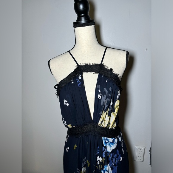 Anthropologie Jill Stuart Margaret Maxi Dress Blue Floral Printed Lace Trim sz 6 - Picture 3 of 7